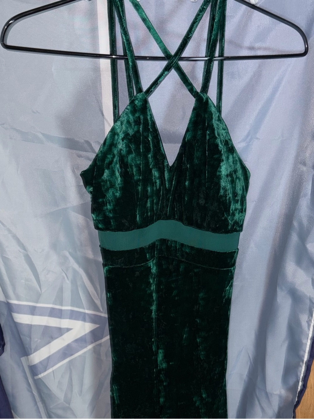 Homecoming Gorgeous strapless Emerald Green Crushed Velvet Maxi Dress